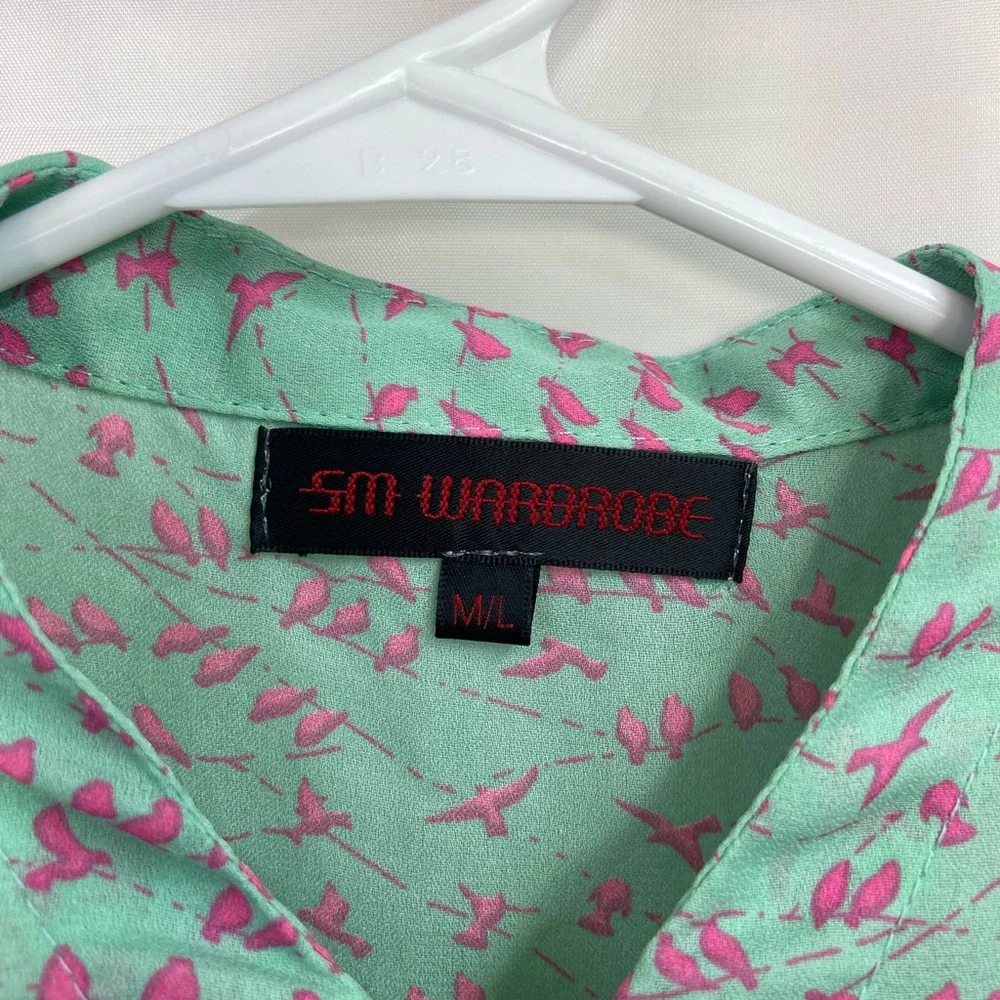 EUC SM Wardrobe women’s turquoise pink sleeveless sheer half‎ zip blouse summer